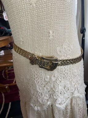 Vintage Day-Lor Gold Tone Mesh Belt Sculptural Buckle Waist Belt | 31” Fit